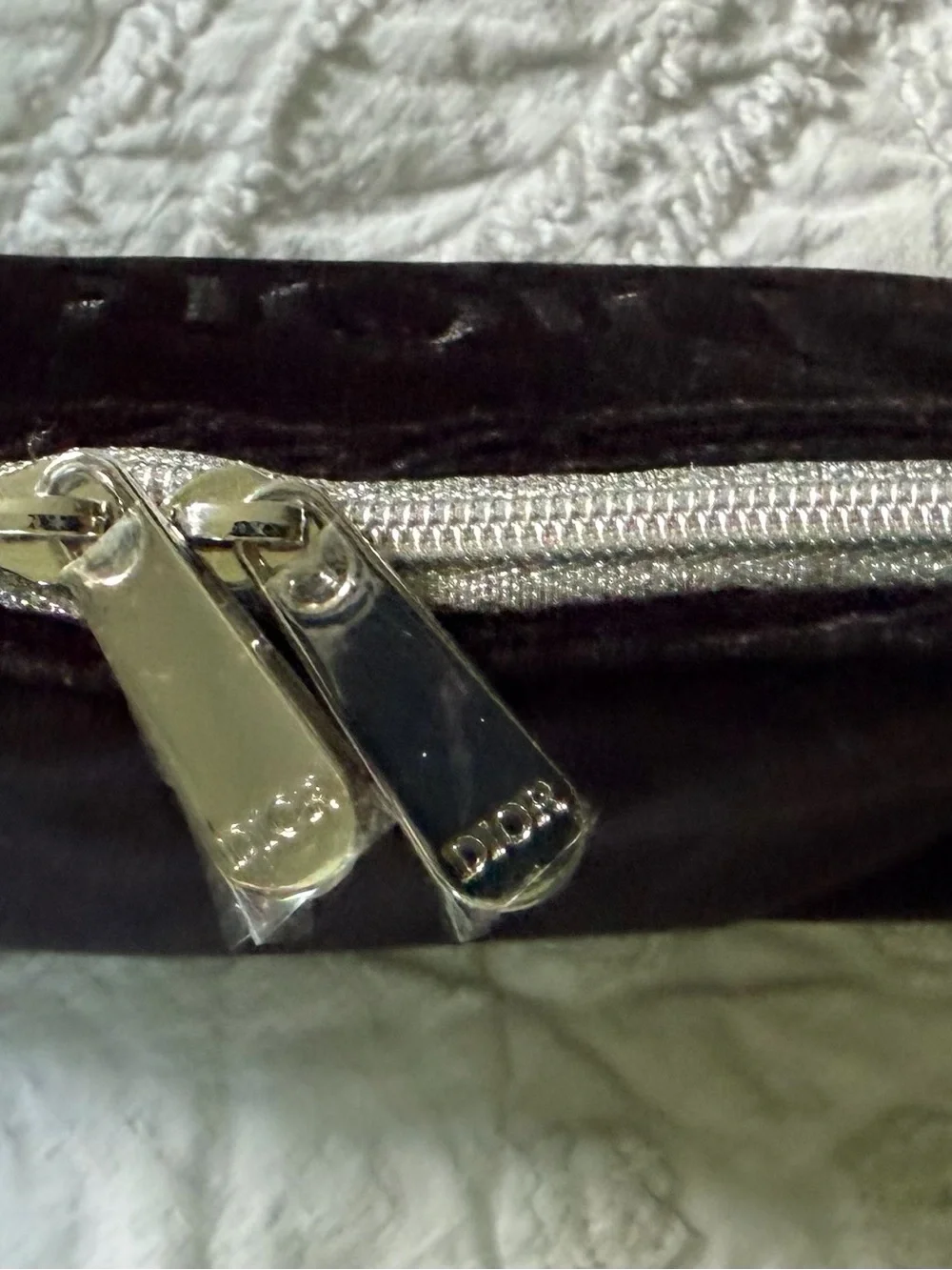 NEW Dior Black Velvet Cosmetic Pouch w Silver Tone  Hardware & Double Zippers